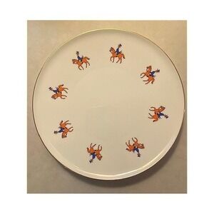 Vintage Bavaria Germany Porcelain Plate Equestrian Fox Hunt Horse Rider Gold Rim